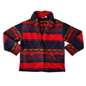 Cabin Creek Aztec Print Fleece‎ Blazer Small Shawl Collar Button Front Vtg Soft